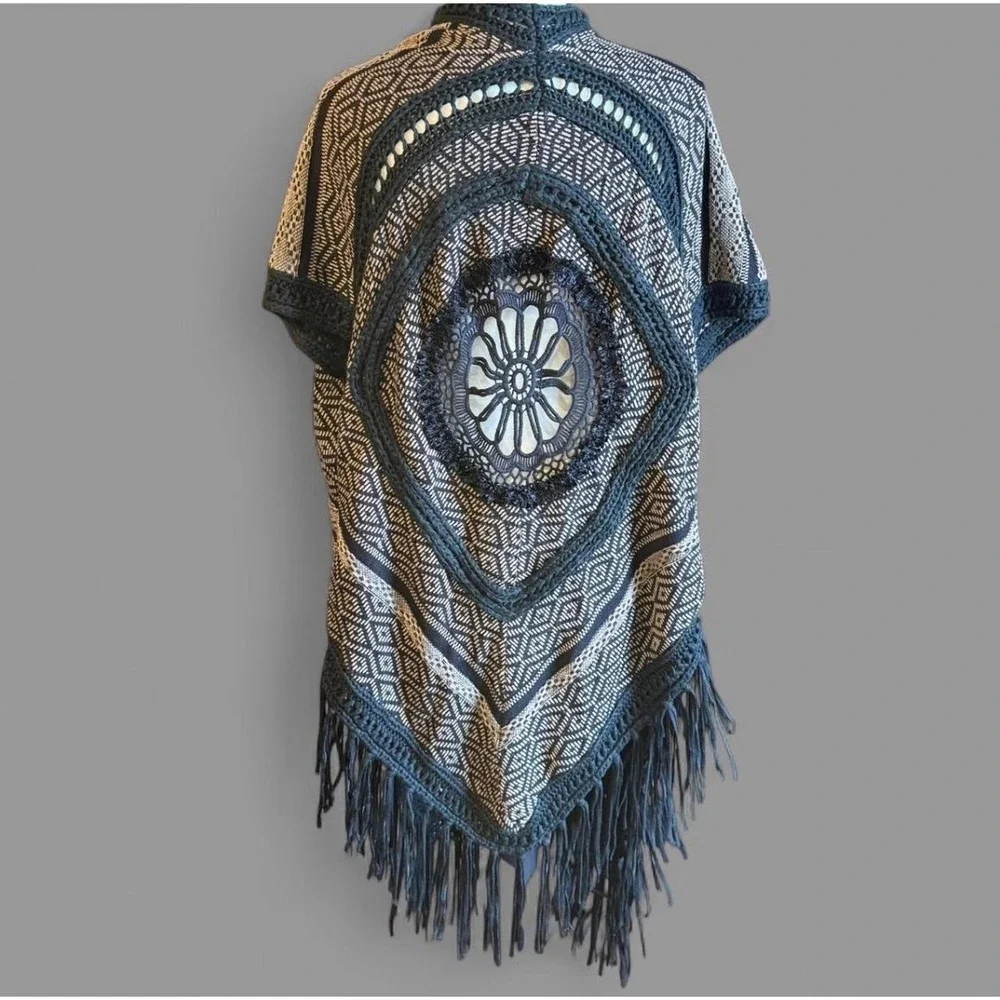 Beige and Black Fringe‎ Trim Cardigan